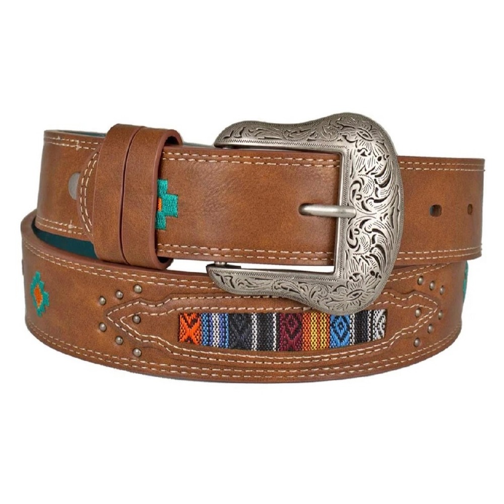Catchfly‎ Studio Brown Western Belt Large New Serape Inlay Turquoise Diamond